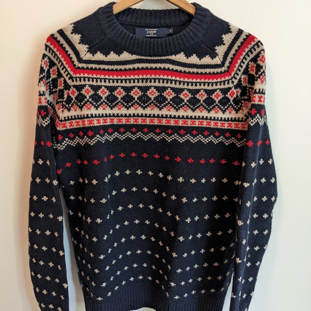 J CREW Fair Isle 100% Lambs Wool Sweater, Size M